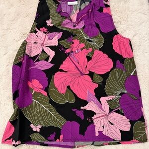 NWOT Liz Claiborne Black Sleeveless Top with Pink Floral Print